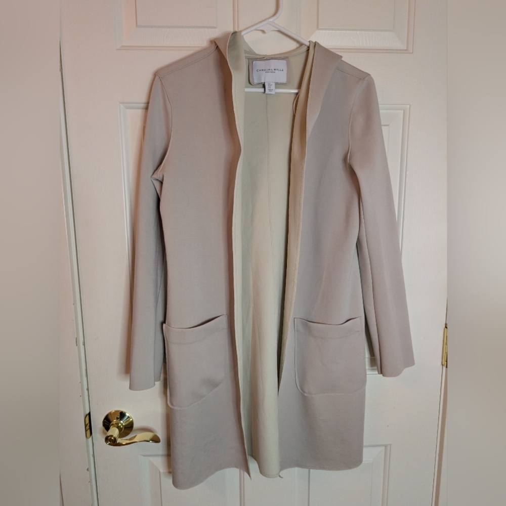 Carolina Belle Light Tan Open Front Cardigan with Pockets